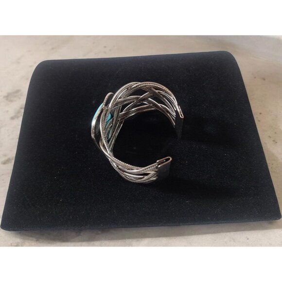 Vintage Tibetan Silver with Synthetic Turquoise Stone Cuff Bracelet Bangles - Picture 6 of 8